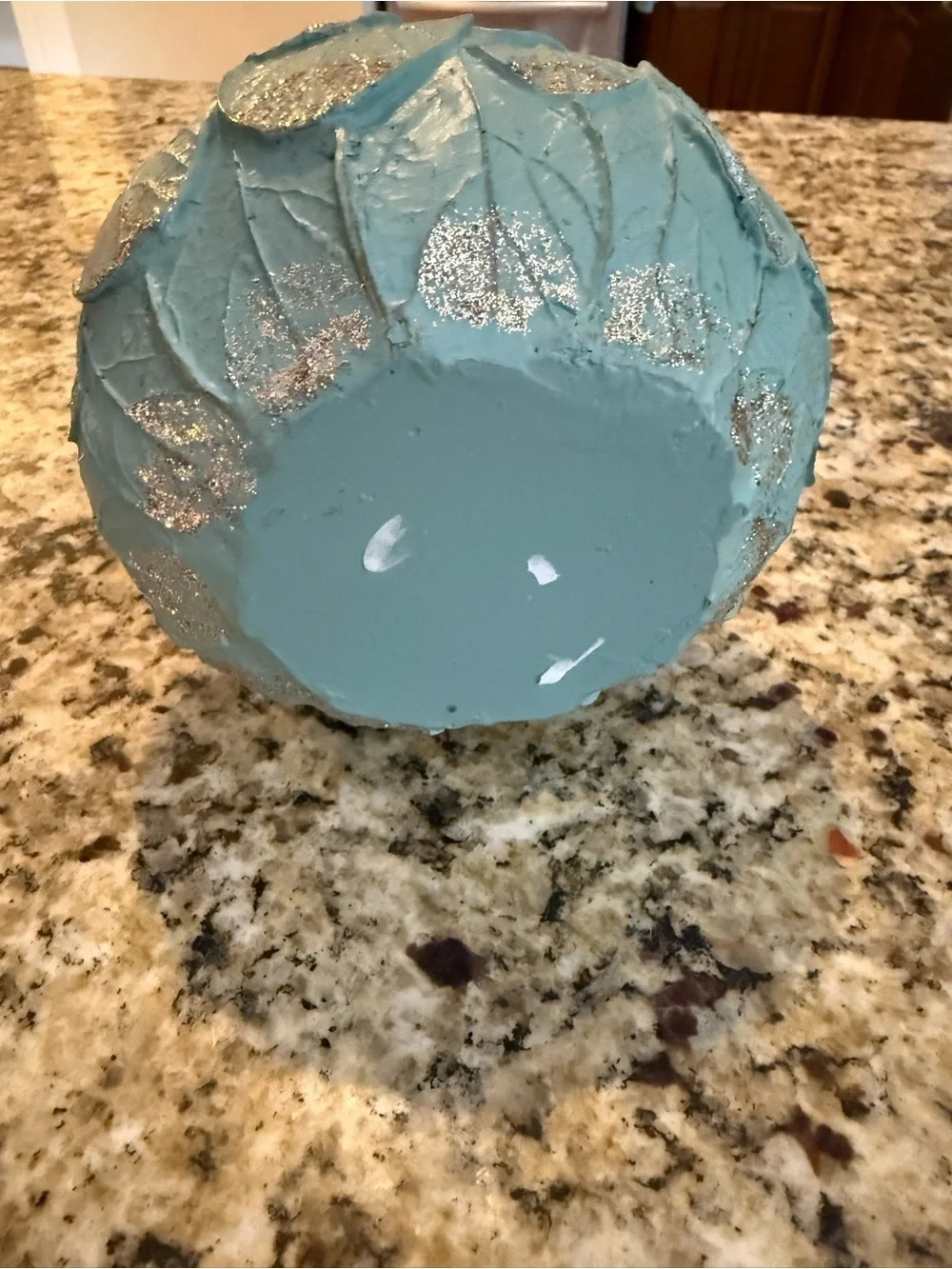Decorative Blue Pumpkin with Silver Leaf Accents Fall Decor